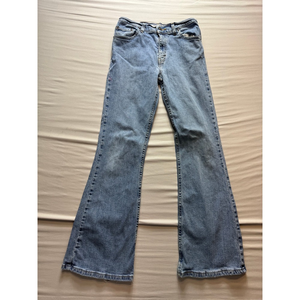 Levi Strauss‎ Signature Girls 16 Low Rise Flare Jeans Blue Distressed Stretch
